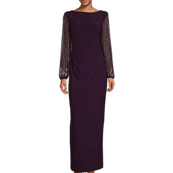 Marina from Dillards | Dresses | Long Sequin Sleeve Gown | Poshmark